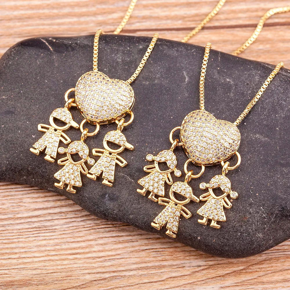 Son Daughter Heart Family Girl Boy Pendant Necklace