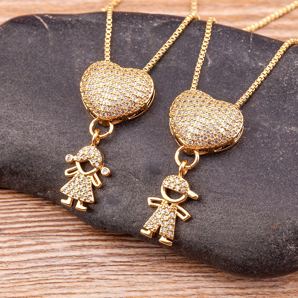 Son Daughter Heart Family Girl Boy Pendant Necklace