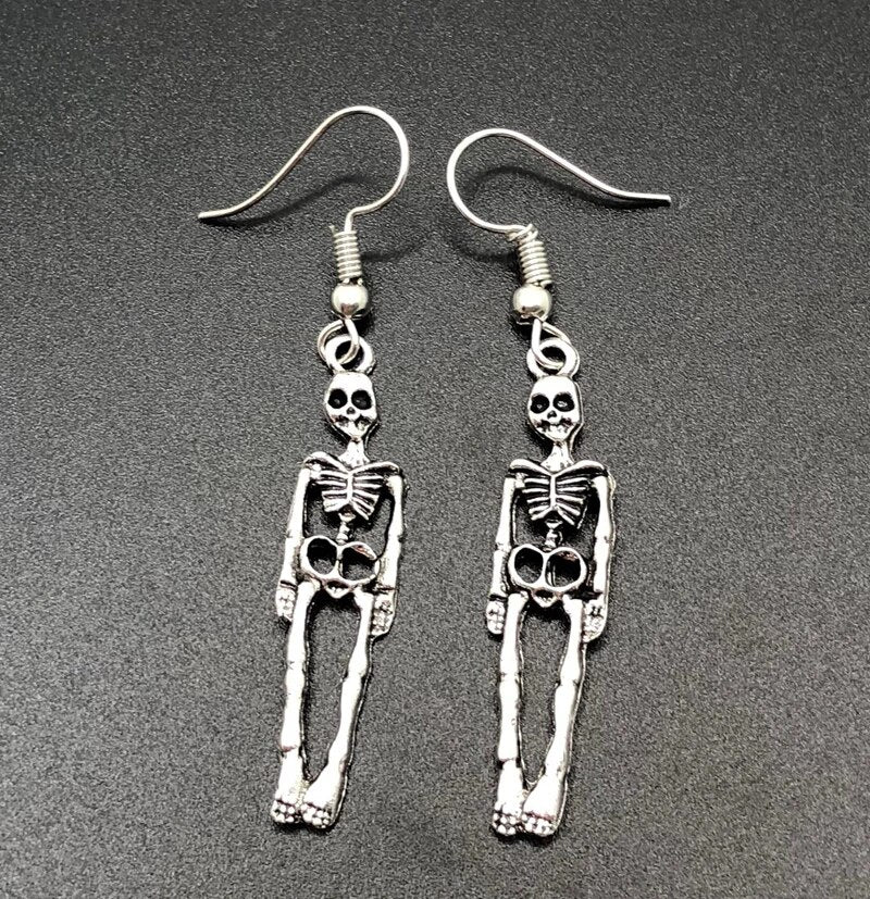 Halloween Vintage Skeleton Skull Dangle Earrings
