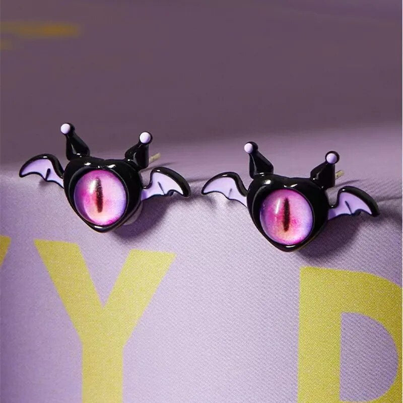 Halloween Little Monster Wing Bat Eye Stud Earrings