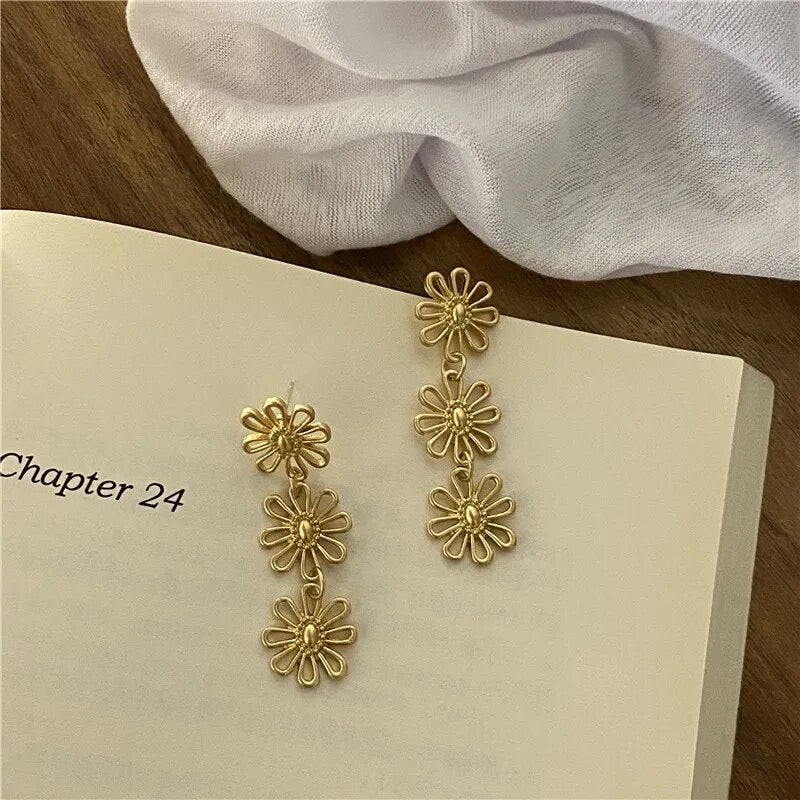 Bohemian Matte Golden Flower Earrings